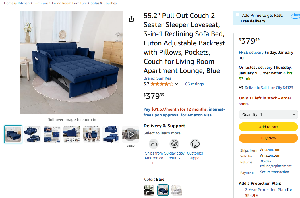 55.2'' Pull Out Couch 2-Seater Sleeper Loveseat - Photo 11